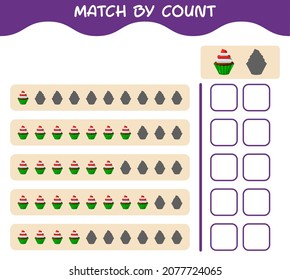 Match nach Anzahl der Cartoon Cupcakes. Match and count Game. Erziehungsspiel für Kinder und Kleinkinder im Vorschulalter