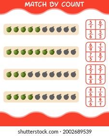 Match by count of cartoon custard apple. Match and count game. Educational game for pre shool years kids and toddlers