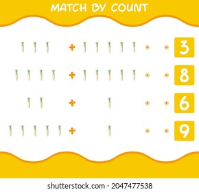 Match by count of cartoon daikon. Match and count game. Educational game for pre shool years kids and toddlers