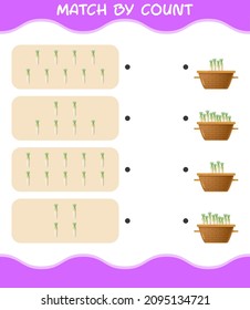 Match by count of cartoon daikon. Match and count game. Educational game for pre shool years kids and toddlers