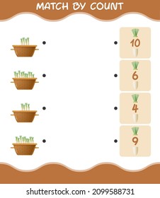 Match by count of cartoon daikon. Match and count game. Educational game for pre shool years kids and toddlers