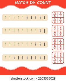 Match by count of cartoon daikon. Match and count game. Educational game for pre shool years kids and toddlers
