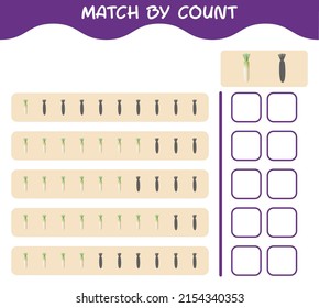 Match nach Anzahl der Cartoon Daikon. Match and count Game. Erziehungsspiel für Kinder und Kleinkinder im Vorschulalter