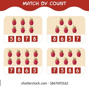 Match by count of cartoon dragon fruits. Match and count game. Educational game for pre shool years kids and toddlers