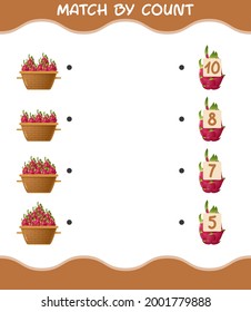 Match by count of cartoon dragon fruit. Match and count game. Educational game for pre shool years kids and toddlers