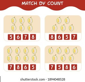 Match nach Anzahl der Cartoon Durians. Match and count Game. Erziehungsspiel für Kinder und Kleinkinder im Vorschulalter