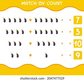 Match by count of cartoon eggplant. Match and count game. Educational game for pre shool years kids and toddlers