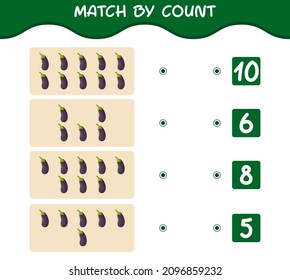 Match by count of cartoon eggplant. Match and count game. Educational game for pre shool years kids and toddlers