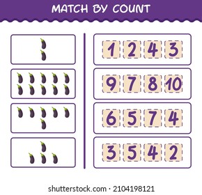 Match by count of cartoon eggplant. Match and count game. Educational game for pre shool years kids and toddlers
