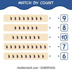 Match by count of cartoon eggplant. Match and count game. Educational game for pre shool years kids and toddlers