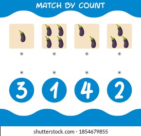 Match by count of cartoon eggplants. Match and count game. Educational game for pre shool years kids and toddlers