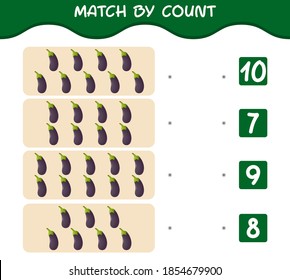 Match by count of cartoon eggplants. Match and count game. Educational game for pre shool years kids and toddlers