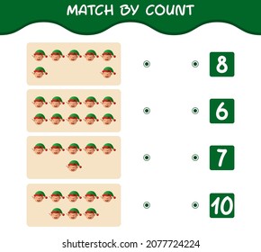 Match by count of cartoon elf. Match and count game. Educational game for pre shool years kids and toddlers