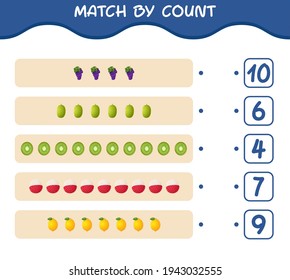 Match by count of cartoon fruits. Match and count game. Educational game for pre shool years kids and toddlers