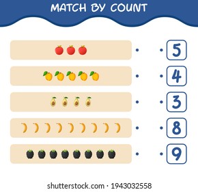 Match by count of cartoon fruits. Match and count game. Educational game for pre shool years kids and toddlers