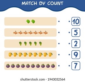 Match by count of cartoon fruits. Match and count game. Educational game for pre shool years kids and toddlers