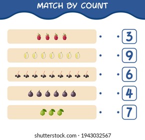 Match by count of cartoon fruits. Match and count game. Educational game for pre shool years kids and toddlers
