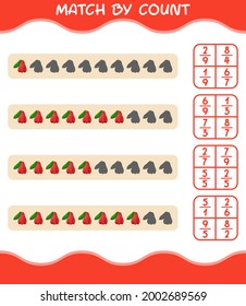 Match by count of cartoon fruits. Match and count game. Educational game for pre shool years kids and toddlers