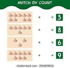 Match by count of cartoon garlic. Match and count game. Educational game for pre shool years kids and toddlers