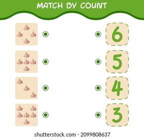 Match by count of cartoon garlic. Match and count game. Educational game for pre shool years kids and toddlers