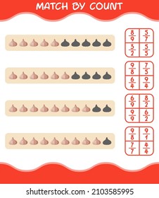 Match by count of cartoon garlic. Match and count game. Educational game for pre shool years kids and toddlers