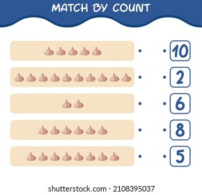 Match by count of cartoon garlic. Match and count game. Educational game for pre shool years kids and toddlers