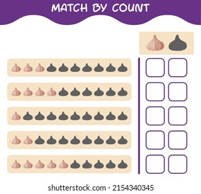 Match nach Anzahl der Cartoon Knoblauch. Match and count Game. Erziehungsspiel für Kinder und Kleinkinder im Vorschulalter