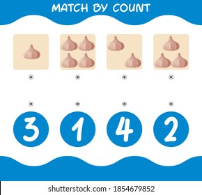 Match by count of cartoon garlics. Match and count game. Educational game for pre shool years kids and toddlers