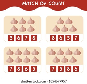 Match by count of cartoon garlics. Match and count game. Educational game for pre shool years kids and toddlers