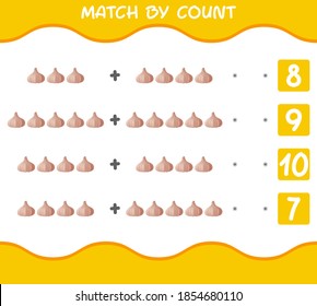 Match by count of cartoon garlics. Match and count game. Educational game for pre shool years kids and toddlers