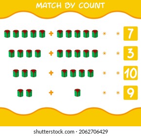 Match by count of cartoon gift box. Match and count game. Educational game for pre shool years kids and toddlers