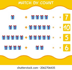 Match by count of cartoon gift box. Match and count game. Educational game for pre shool years kids and toddlers