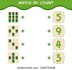 Match by count of cartoon gift box. Match and count game. Educational game for pre shool years kids and toddlers