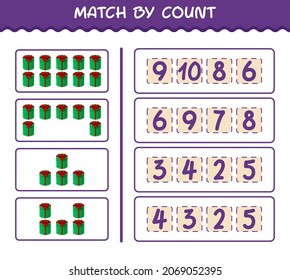 Match by count of cartoon gift box. Match and count game. Educational game for pre shool years kids and toddlers