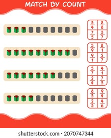 Entsprechende Reihenfolge nach Anzahl der Cartoon-Geschenkbox. Match and count Game. Erziehungsspiel für Kinder und Kleinkinder im Vorschulalter