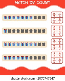 Match by count of cartoon gift box. Match and count game. Educational game for pre shool years kids and toddlers