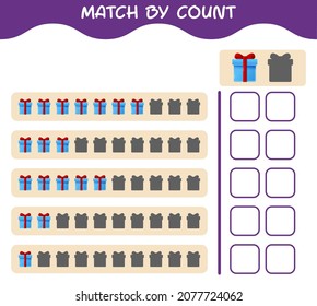 Match by count of cartoon gift box. Match and count game. Educational game for pre shool years kids and toddlers