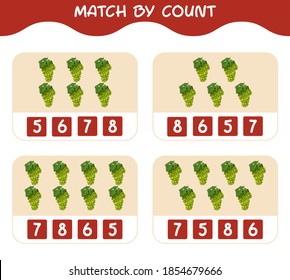 Match by count of cartoon green grapes. Match and count game. Educational game for pre shool years kids and toddlers