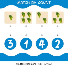 Match by count of cartoon green grapes. Match and count game. Educational game for pre shool years kids and toddlers