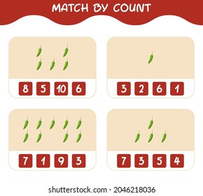 Match by count of cartoon green chilli. Match and count game. Educational game for pre shool years kids and toddlers