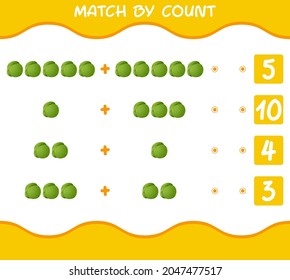 Match by count of cartoon green cabbage. Match and count game. Educational game for pre shool years kids and toddlers