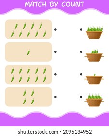 Match by count of cartoon green chilli. Match and count game. Educational game for pre shool years kids and toddlers