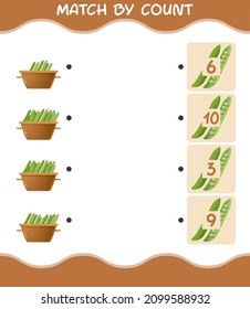Match by count of cartoon green pea. Match and count game. Educational game for pre shool years kids and toddlers