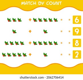 Match by count of cartoon holly berry. Match and count game. Educational game for pre shool years kids and toddlers