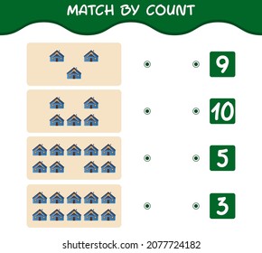 Match by count of cartoon house. Match and count game. Educational game for pre shool years kids and toddlers
