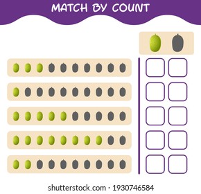 Match by count of cartoon jackfruit. Match and count game. Educational game for pre shool years kids and toddlers