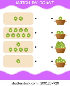Match by count of cartoon kiwi. Match and count game. Educational game for pre shool years kids and toddlers
