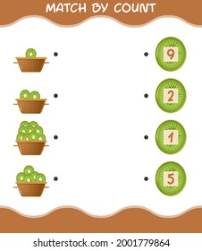Match by count of cartoon kiwi. Match and count game. Educational game for pre shool years kids and toddlers