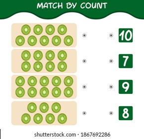 Match by count of cartoon kiwis. Match and count game. Educational game for pre shool years kids and toddlers