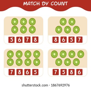 Match by count of cartoon kiwis. Match and count game. Educational game for pre shool years kids and toddlers